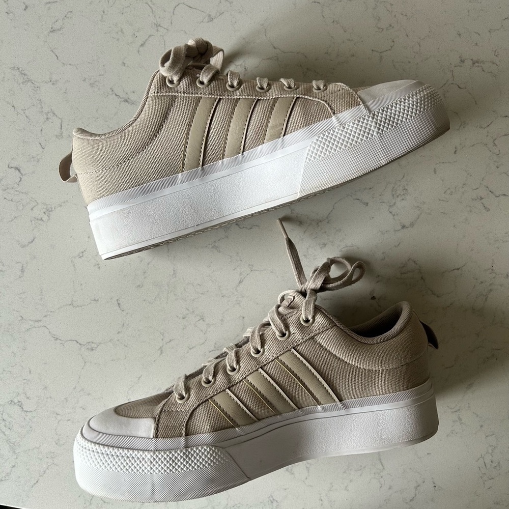 Adidas Women’s Bravada 2.0 Platform Wonder Beige Canvas Sneaker - Picture 14 of 15